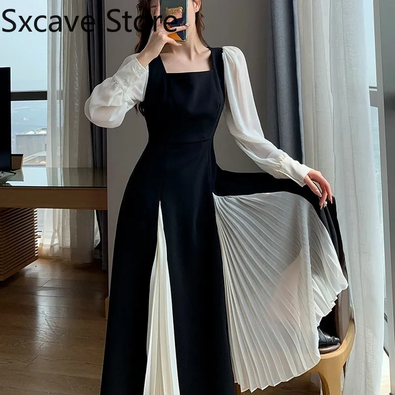 Office Lady Black Elegant Dress Women French Vintage Midi Casual Party One Pieces Korean Fashion Autumn Chic 220613