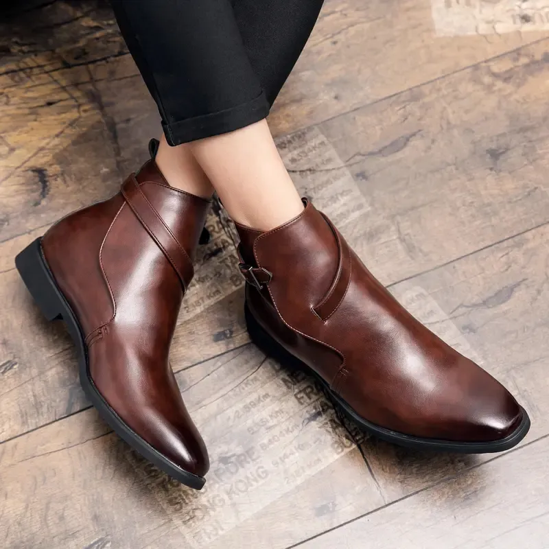 Martin Boots Men Shoes PU Solid Color Classic Fashion Business Casual Daily Retro Wild Buckle British Style Ankle Boots DH926
