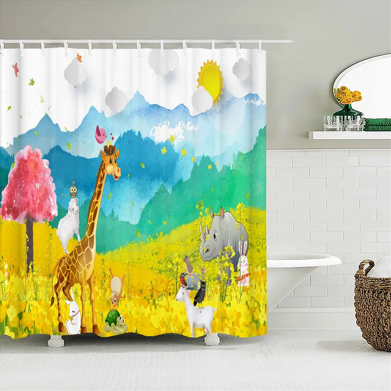 Waterproof Polyester Fabric Shower Curtain with Hooks Cartoon Cute Cat Dog Bath Child Home Decor Boy Bathroom s 220429