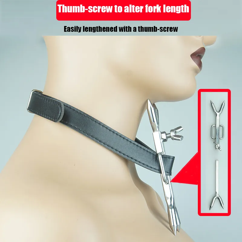 Collier de posture non conventionnel BDSM, équipement de bondage, fourche à brochet à double extrémité en cuir, jouets sexy pour couples