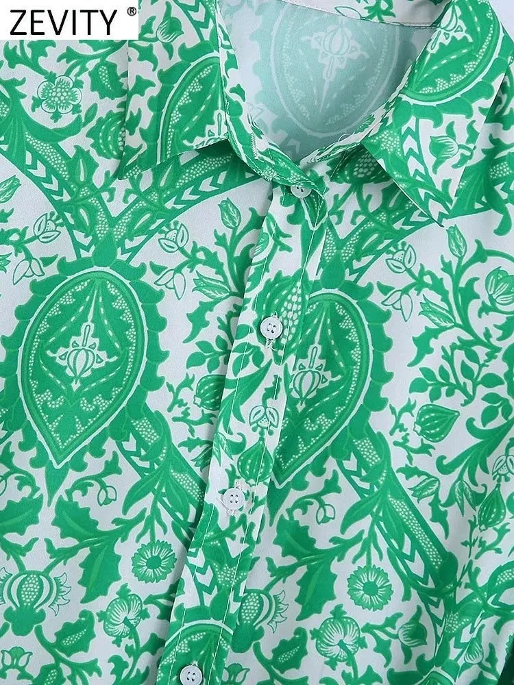 ZEVITY Женская мода Пейсли с цветочным принтом и поясом мини-платье-рубашка женское шикарное повседневное большое качающееся подол со складками зеленое Vestidos DS9353 220517