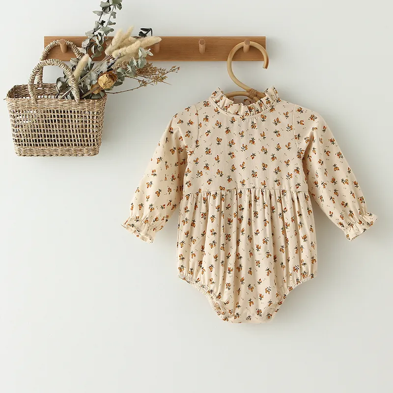 Baby flicka romer blommig linne bomull kortärmad född tjej klänning jumpsuit spädbarn kläder baby flicka sommarkläder 220426