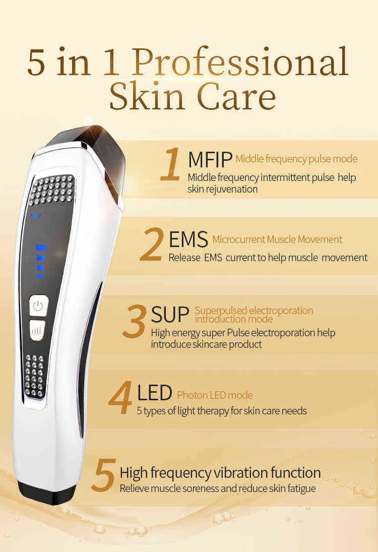 EMS Face Lifting Beauty Tool Pulse Therapy Device LED Photon Hud Rejuvenation Microcurrent Wrinkle Removal Instrument 220513