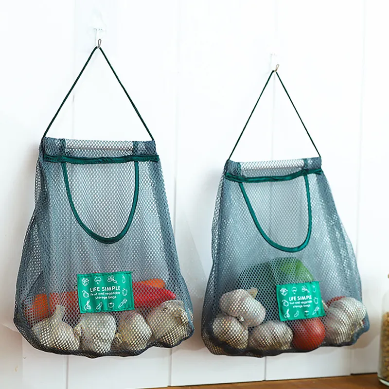 Mesh Net Fruits Légumes Ail Oignon Suspendus Sacs De Stockage Des Aliments Réutilisable Organisateur Maison Creux Mesh Sac Cuisine Accessoires 0615