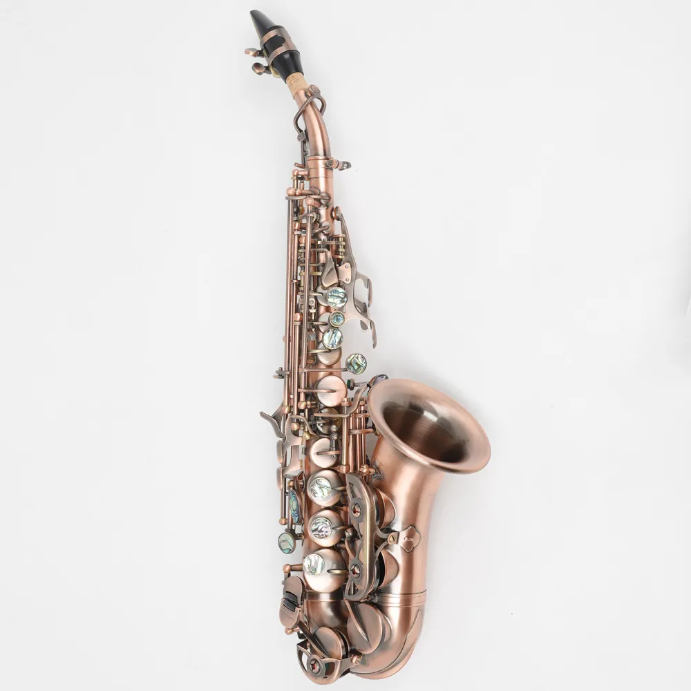 Retro-flat professionnel professionnel soprano saxophone antique en cuivre brossé matériel professionnel de qualité sax