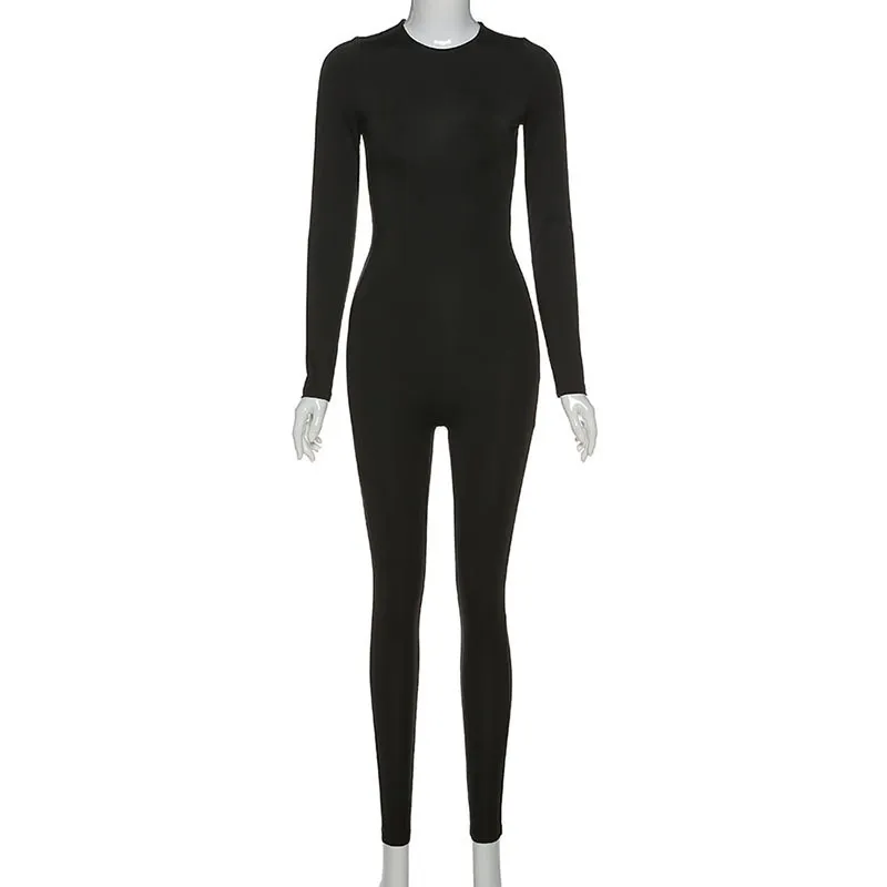 Solidne czarne/szaro -szaro -narciarskie kombinezony kobiety elastyczne stroje modowe fitness fitness Slim Rompers Streetwear 220714
