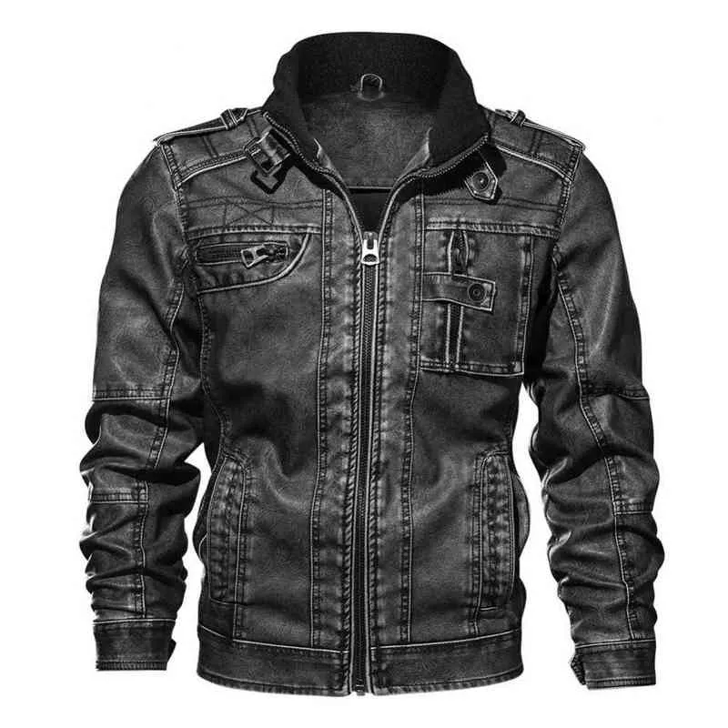 Herbst Winter Lederjacke Männer stehen Kragen PU Ledermotorrad Jacke Männliche Windbreaker Reißverschluss Jacken Jacke L220801