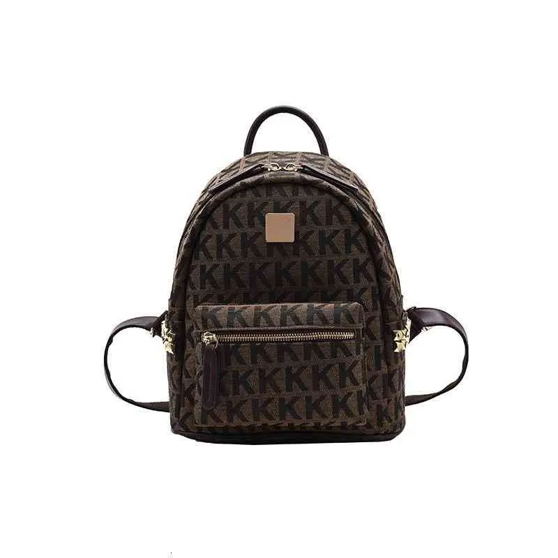 K-shaped Rivet Backpack Korean Version Chao2021 Brown Double Shoulder Crossbody Bag Fabric283U