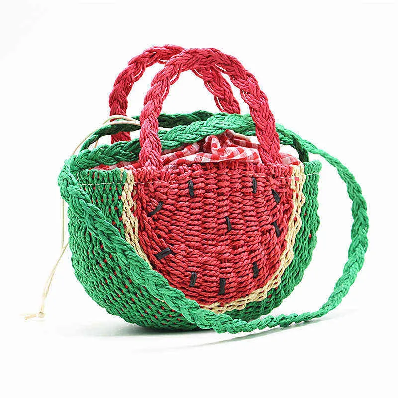 Boodschappentassen watermeloen vorm stro geweven vrouwen schouder crossbody tas zomer mand tas meisje mode beach handtassen tassen portemonnees ins 220412