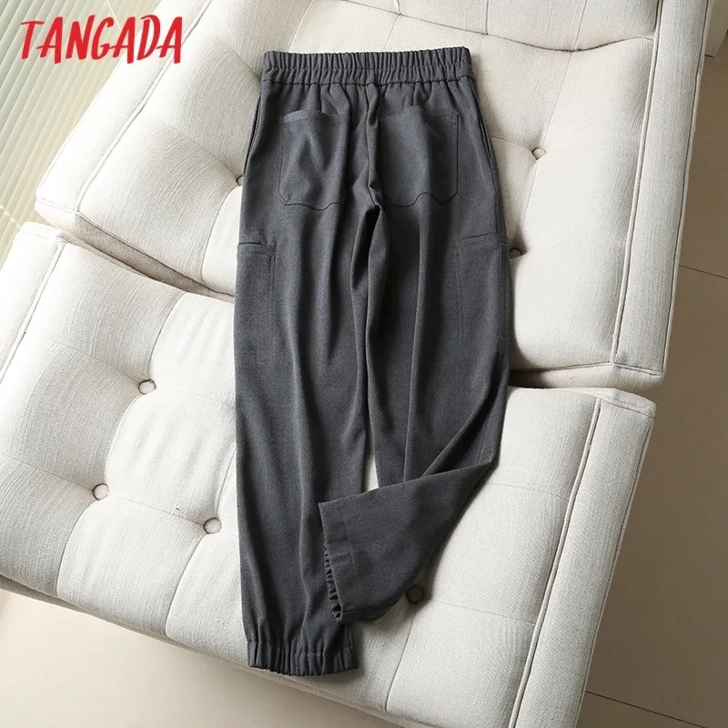Tangadaファッション女性高品質コットンカジュアルスーツパンツズボンサイドポケットボタンオフィスレディパンタロン6D13 220325