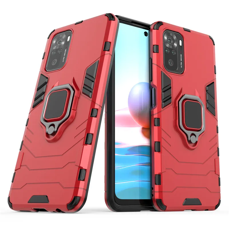 Étuis de support d'anneau magnétique en métal pour Xiaomi Redmi Note 10 4g 10s avec coque arrière de protection PC en TPU souple amortisseur