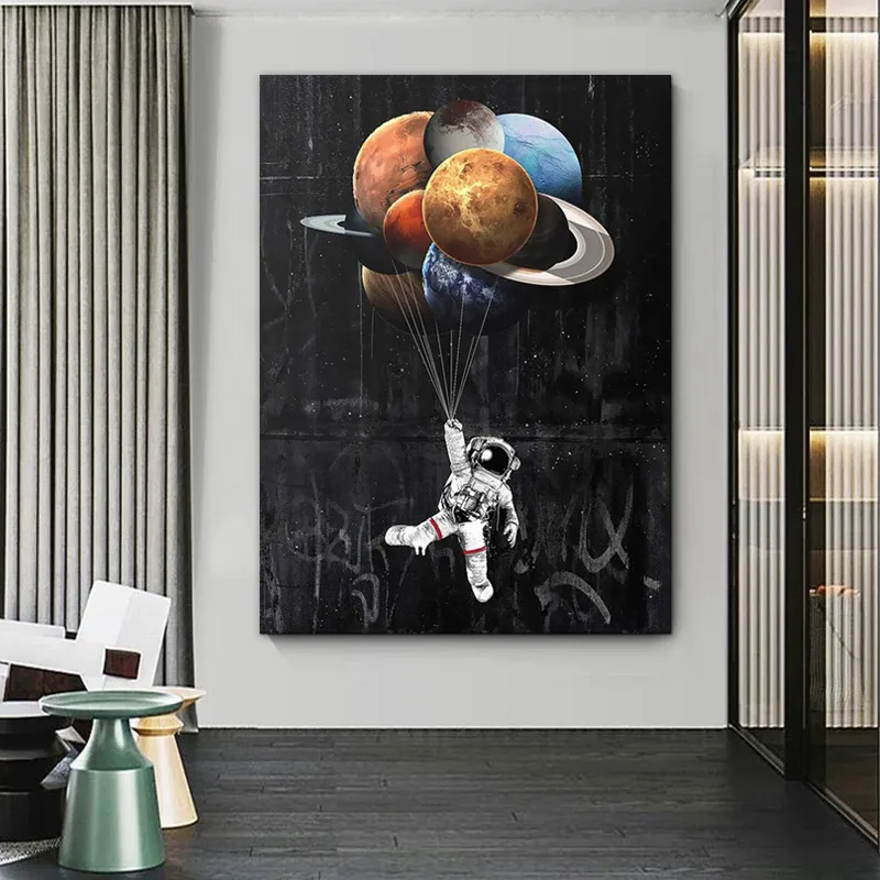 Astronauta Kwiatowa Płótno Malarstwo Śmieszne Plakaty Cosmonauta Dreaming Stars Malarstwo Oil Wydruki Wall Pictures for Saling Room Decor