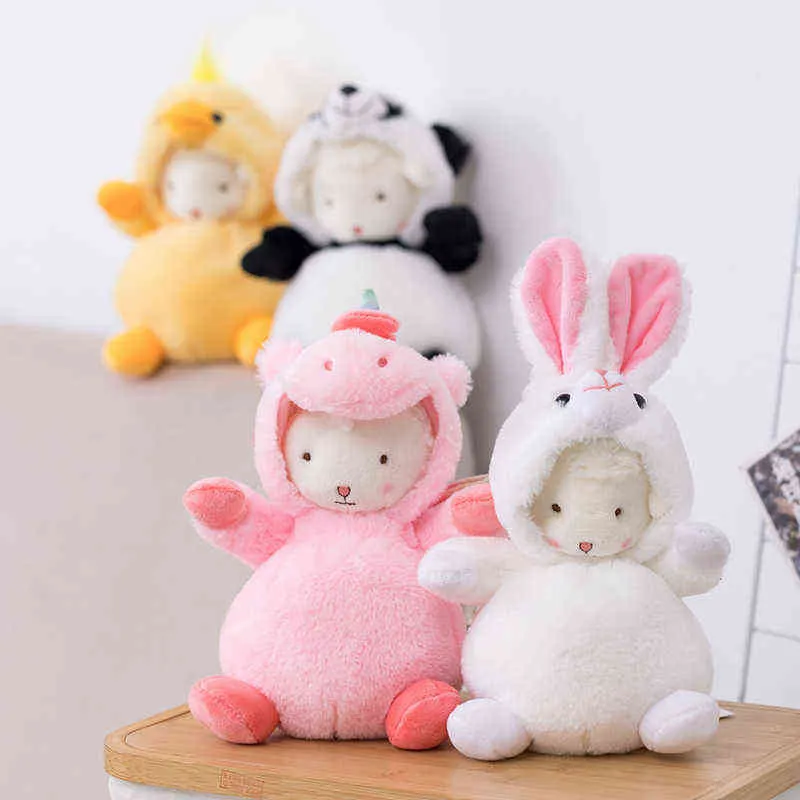 Cute Fluffy Lamb Cuddle Filled Cartoon Animals Sheep Cosplay Pig Dinosaur Chick Bunny Panda Baby Plush Dolls For Kids J220704