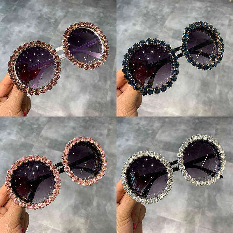 S Niestandardowa etykieta prywatna okrągłe luksusowe odcienie Bling Diamentowe okulary przeciwsłoneczne Crystal Women Sunglasses Trendy Y2203157561401