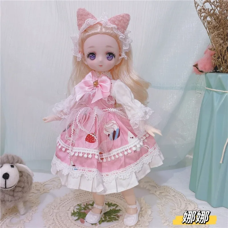 1/6 bjd anime bebek tam set 28cm sevimli komik yüz oyuncaklar giysi aksesuarları ile kız elbise çocuklar için oyuncak 220505