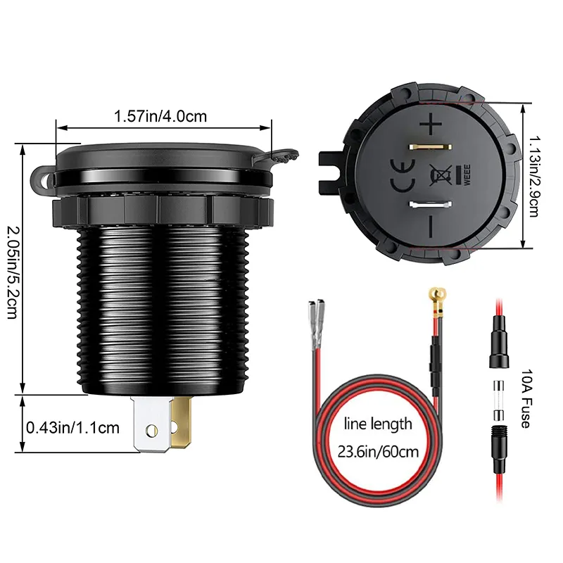 새로운 빠른 충전기 알루미늄 QC3.0 듀얼 USB 자동차 충전기 스위치 버튼 12V/24V 자동차 보트 용 전압 디스플레이 오토바이