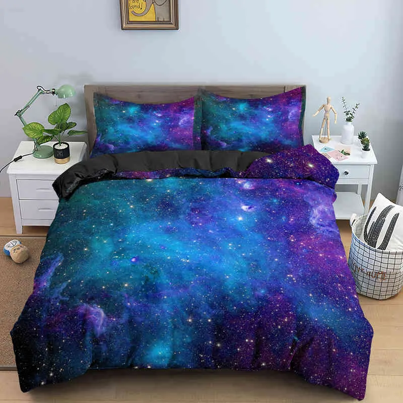 Galaxy Space Bedding Set 3D Universe Däcke Cover Psychedelic Quilt With Zipper Queen Double Comman Set Kids Gifts