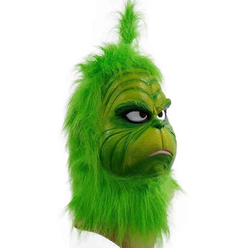 Carino How Christmas Green Grinch Cosplay Mask Mask in lattice Halloween Xmas Propti di costume a testa piena L220530286G2395382