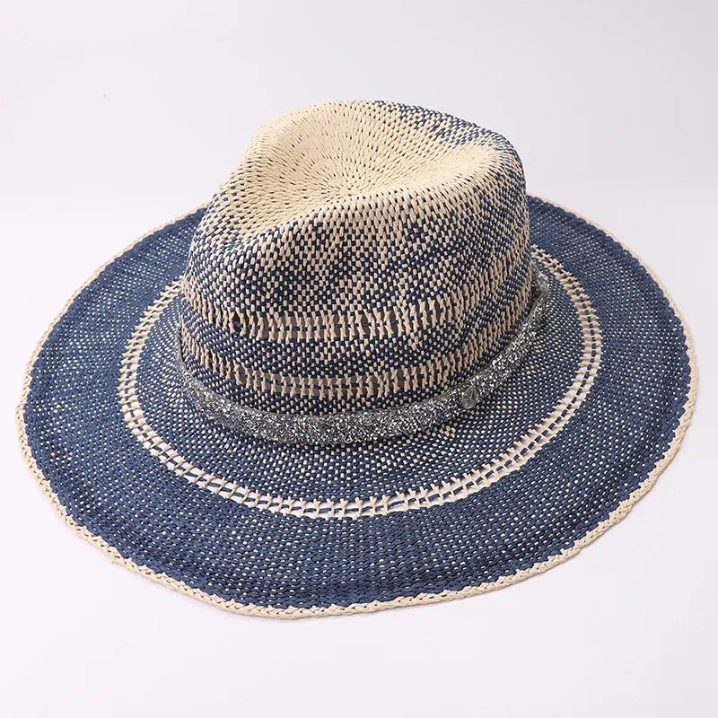 Gradient Summer Women's Men's Jazz Hat Straw Hat Drill Chain Accessories Beach Shade Sun Protection Hop Hat Panama