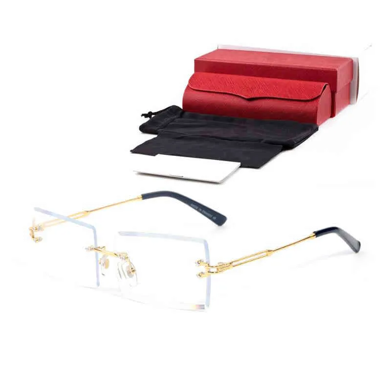 Kort metall kvadrat glasögon, män, kvinnor, mode sport rimless solglasögon, vit buffel horn glasögon, träram