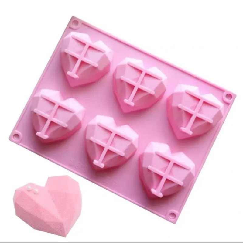 6 Cavity 3D Mousse Bakeware Soap Form Pastry Tools Cake Diamond Silicone Love Mould Decorating Heart 220815