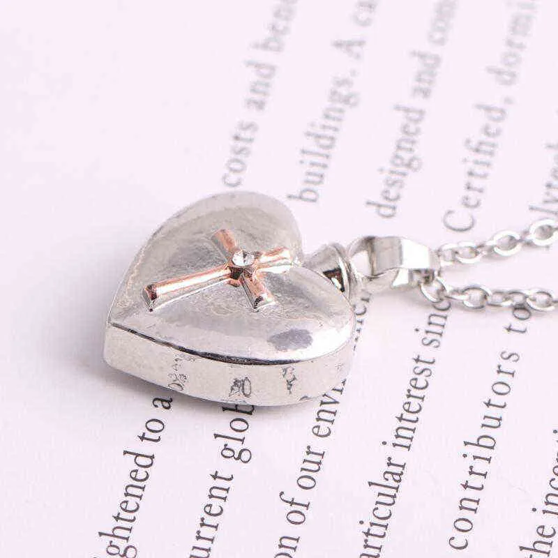 Heart Shaped Memorial Urns Necklace Human/ Pet Ash Casket Cremation Pendant Cross Stainless Steel Jewelry Can Open Y220523