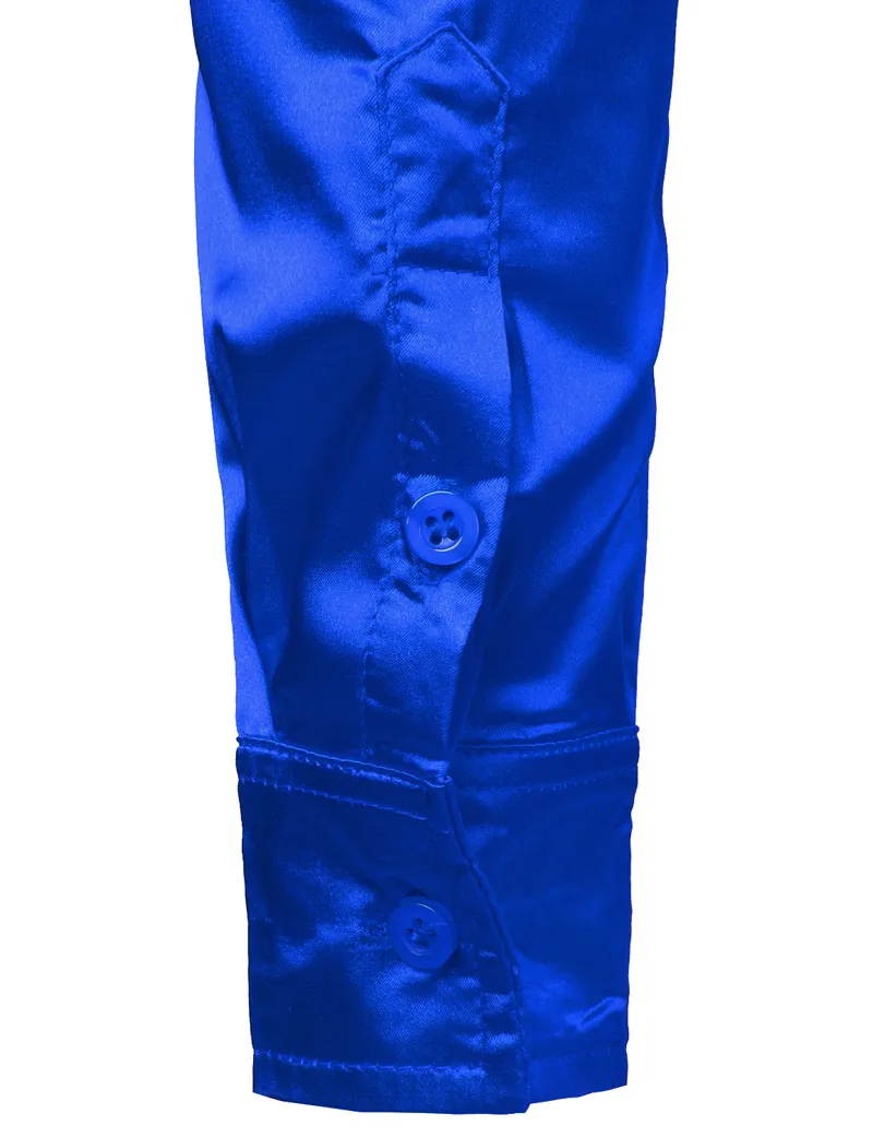 Royal Blue Silk Cetim Camisa Homens Marca de Luxo Slim Fit Mens Vestido Camisas Festa de Casamento Casual Masculino Camisa Casual Chemise 220813