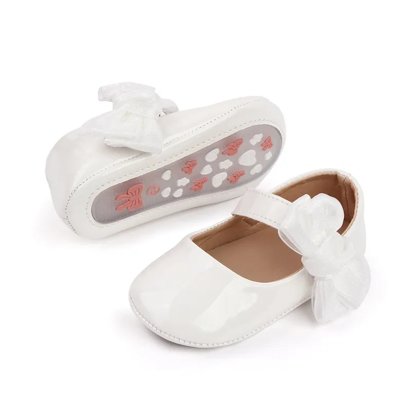 Babyschuhe mit Hakenschlaufe für Neugeborene, Mädchen, Schmetterlingsknoten, rutschfest, solide Lauflernschuhe