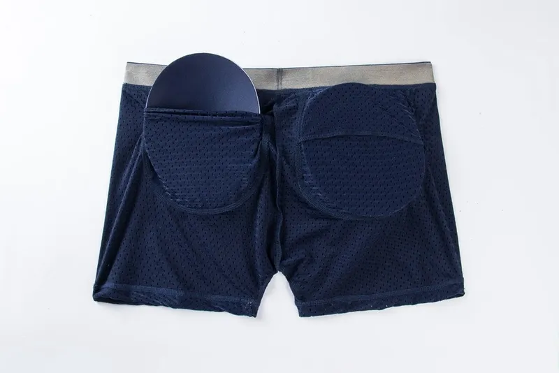 Sexy Men Padded Underwear Mesh Boxer Buttoceks Lifter Enlarge Butt Push Up Pad Underpants cueca Penis Pouch Panties Trunks 220427