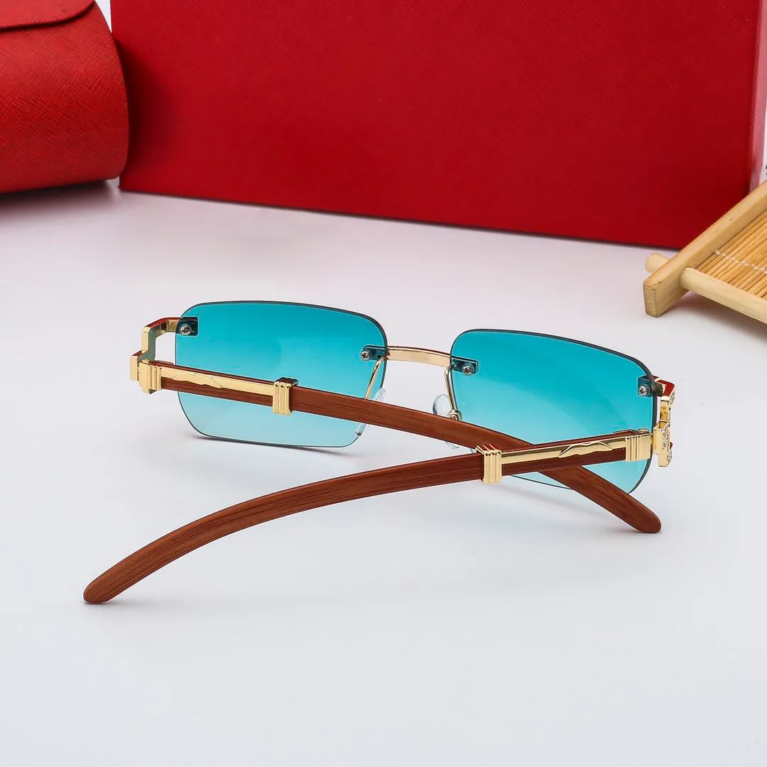Новые деревянные солнцезащитные очки для мужчин, черные деревянные очки из рога буйвола, женские брендовые дизайнерские очки с бриллиантами и бамбуком, модные солнцезащитные очки без оправы F199P