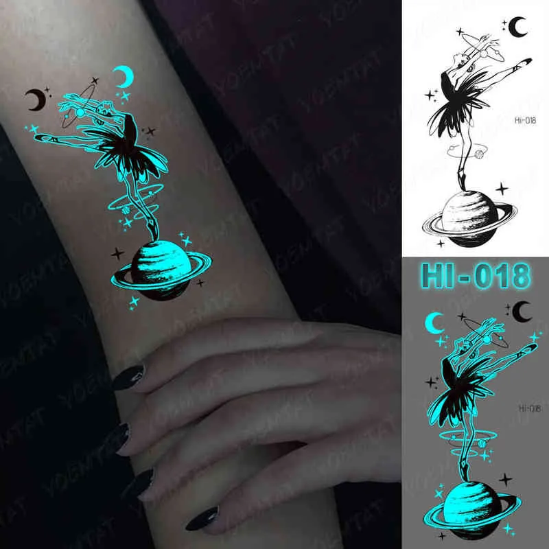 NXY tatuaggio temporaneo blu bagliore luminoso adesivo montagna luna tatuaggio impermeabile natura foresta mare tatuaggio finto body art donna uomo 0330