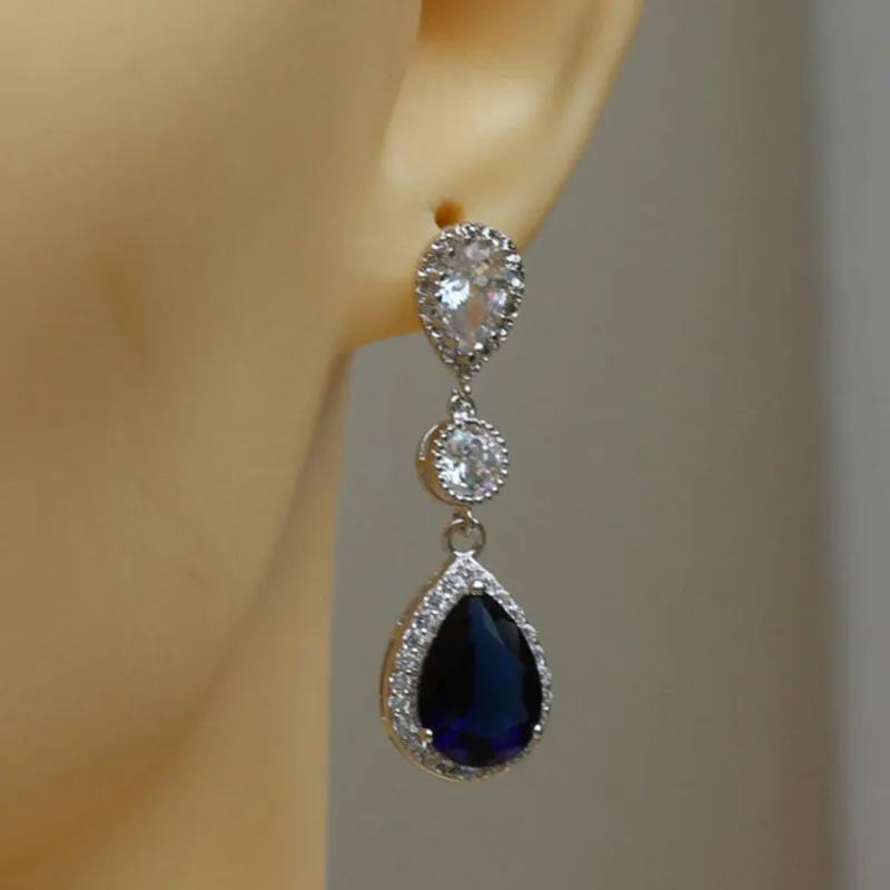 Fashion Waterdrop Dangle 925 Silver Jewelry Sapphire cubic Zircon Women Wedding Bridal arring arring lover aft cancory6633307