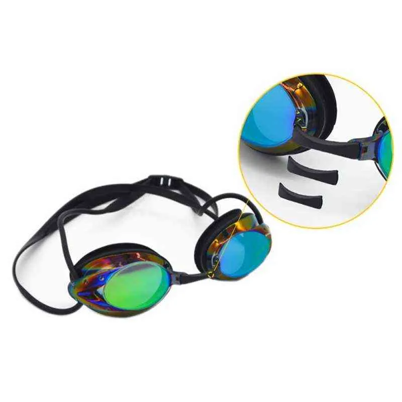 Hommes Femmes Sports nautiques en plein air Lunettes de natation Adulte étanche anti-buée coloré placage lunettes de natation avec pont de nez remplacer Y220428