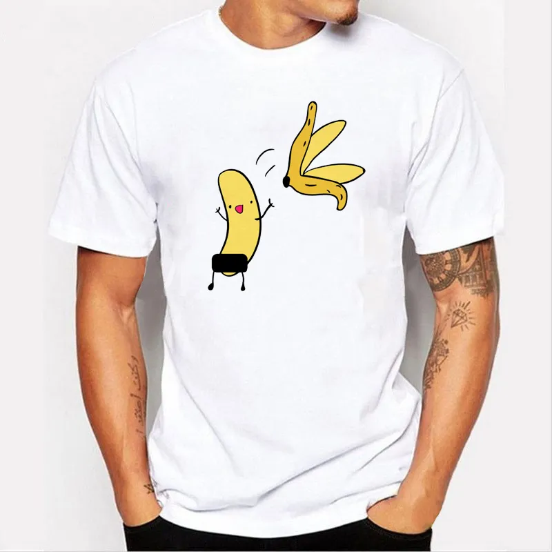 Bananen van heren disrobe grappige ontwerp print t-shirt zomer humor grap hipster t-shirt witte casual t shirts outfits streetwear 220505