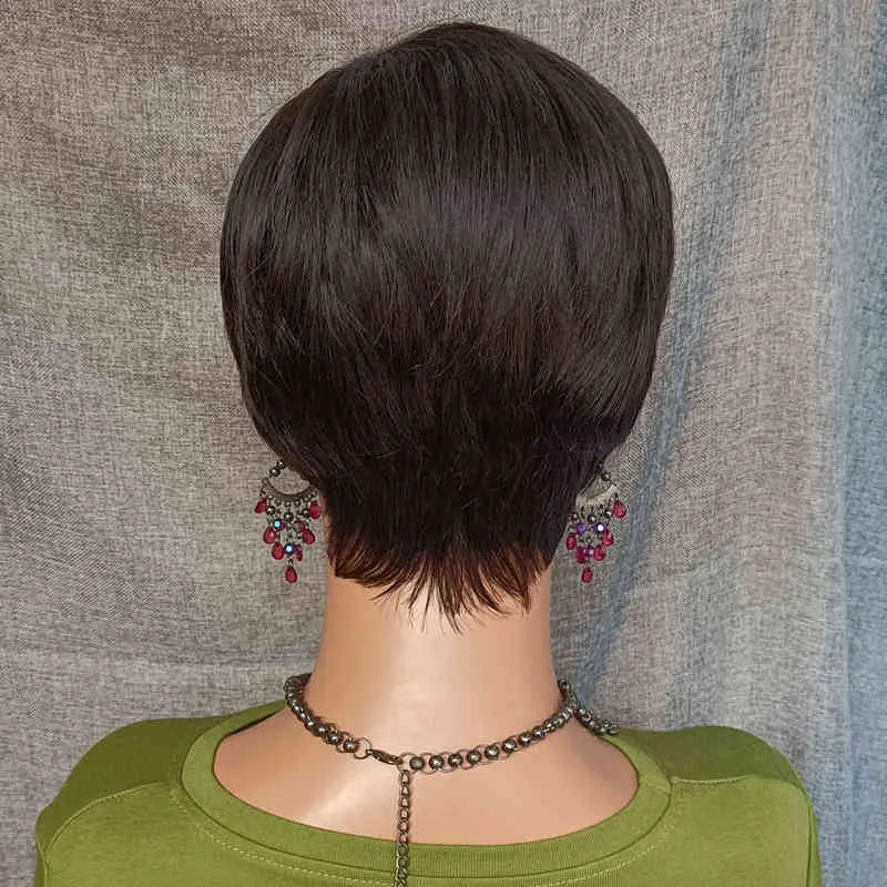 Short Bob Human Hair Wig with Bangs Pixie Cut For Black Women Nature Color Full Machine Made Brazilian Cheap s 220713