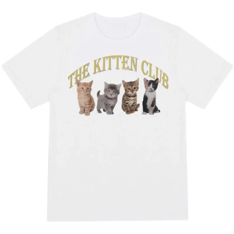 Kawaii The Kitten Club Женская футболка уличная одежда белая хлопок с коротким рукавом негабаритный графический фут