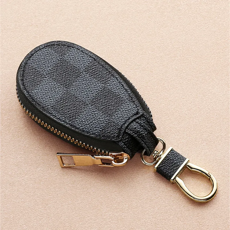 Car Keys Bag Keychains Rings Brown Flower Plaid PU Leather Gold Metal Keyrings Holder Pendant Charms Fashion Design Pouches Jewelr3428494