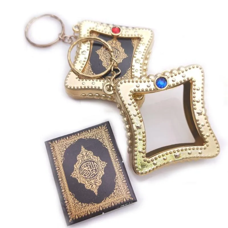 Keychains PC Mini Ark Koranbok Verkligt papper kan läsa arabisk nyckelring Muslimsk hänge hängande ring juvelrykeychains252a