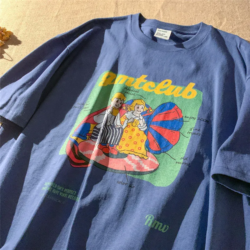 Camisetas de algodón con estampado de dibujos animados para mujer, ropa informal americana, camisetas cómodas con cuello redondo, Tops Harajuku para adolescentes y niñas 220511