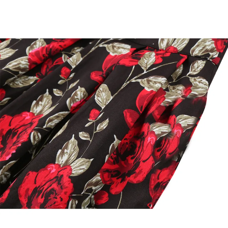 Hoge taille floral rockabilly geplooide rokken zomer rode roos bloem boho vintage rok midi plus size 3XL kleding 220322