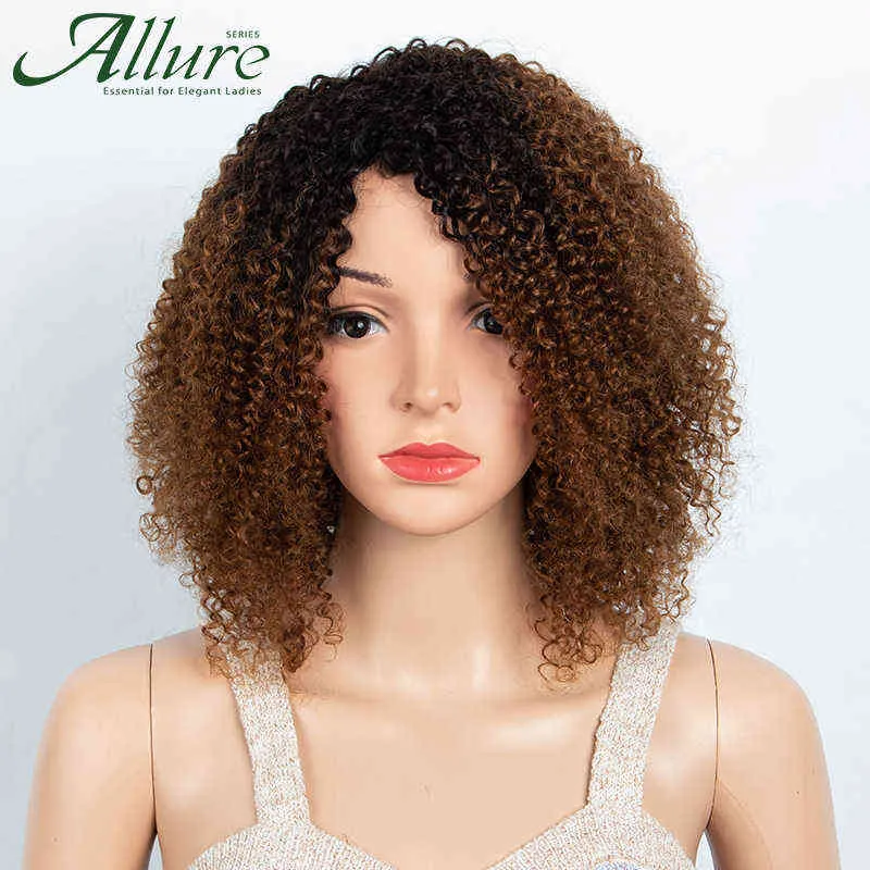Saç perukları kahverengi Afro Kinky Kıvırcık İnsan Siyah Kadınlar için Brezilya Tam Makine Kıvrısı Ucuz Bob Allure 220722