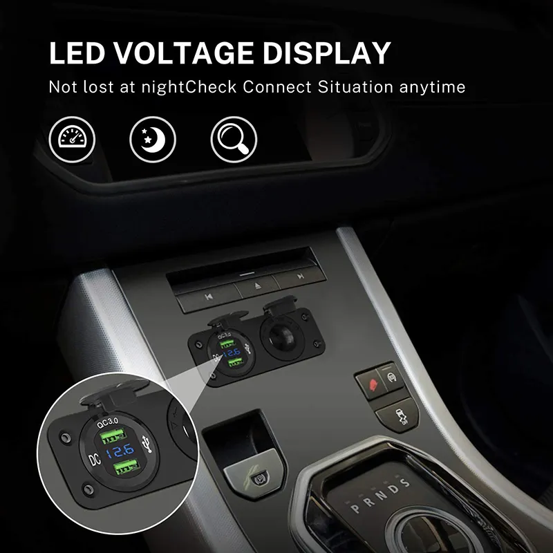 مقبس أخف سجائر 12 فولت فاصل QC3.0 سيارة USB Dual Outlet مع LED Voltmeter Haterproof USB Car Charger