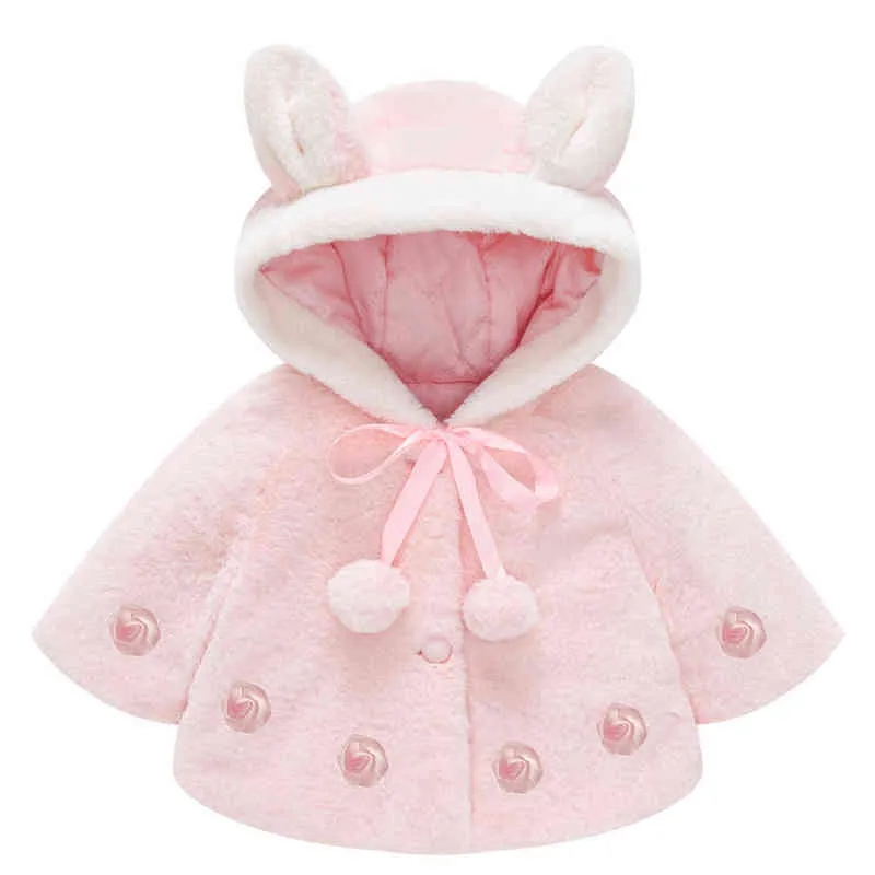 Baby Girls Coat Jacket Childrens Wool Sweater Jacket Bunny Ear Shawl Hooded Clothes Printed Outfit Tops Kids 1-4 years J220718