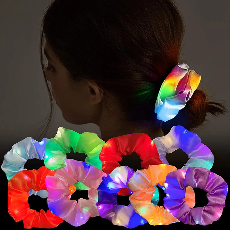 LED Luminous Hair Bands Scrunchies Women Girls Headwear Rope Simple Wrist band Rings Rubber Strings Hair Accessories Stage Lighting