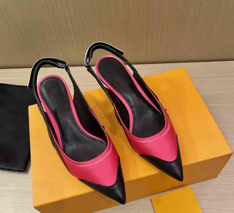 Baotou Sandalet 2022 Bahar ve Yaz Koyun Dikiş Özel Kumaş Sivri Geri Boş Kemer Orta Topuk Sandalet Kadınlar için