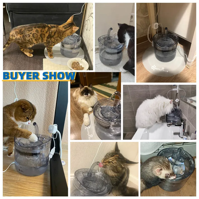 Downypaws fonte transparente para gatos com torneira automática animal de estimação gato alimentador de filtro de água bebedor do cão Dispensador de sensor 220323