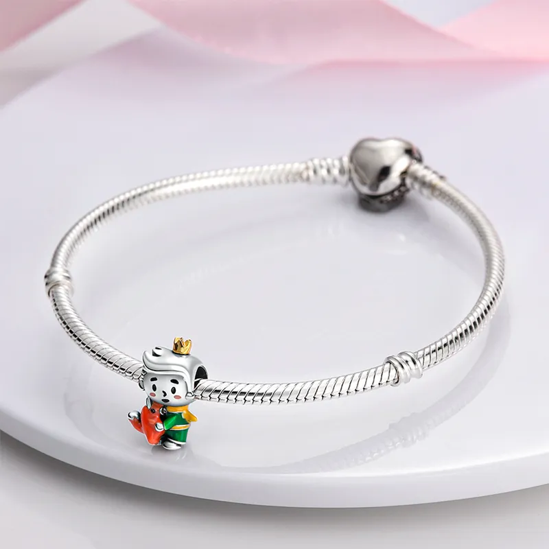 925 Charme en vergot en argent sterling 3 mm Couleur The Little Frog Prince Perles Fit Pandora Charms Bracelet Brick Bijoux Accessoires