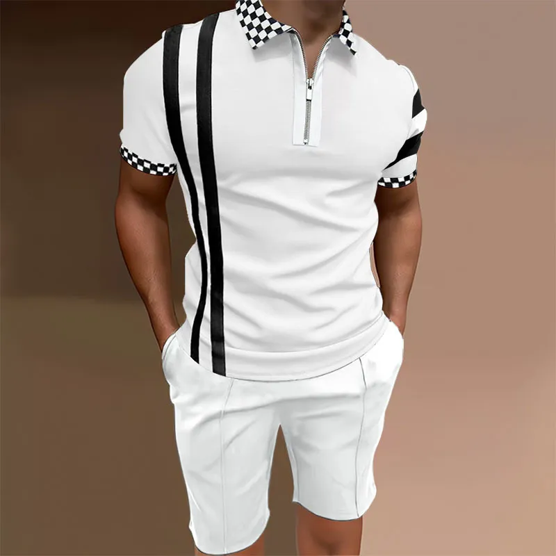 رجال شورتات غير رسمية مجموعة متتالية الصيف أزياء الصلبة لون 2 قطعة مجموعات الرجال سحاب بولو قميص قصير الأكمام بدلة 220609