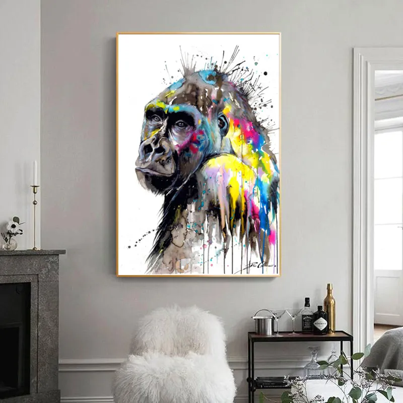 Красочная акварельная обезьяна художественные картин