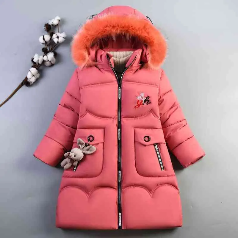 4色の大きなサイズ冬暖かい長いスタイルの女の子ジャケットティーンエイジャー厚い重い冷たいフード付きウィンドブレイカージャケットガールJ220718